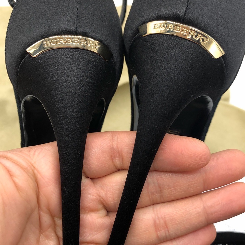 Burberry Black Suede Stiletto Sandals with Gold Accents - Picture 6 of 9